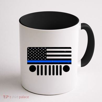 Blue Thin Line American Flag Car Off Roading Coffee Mug back