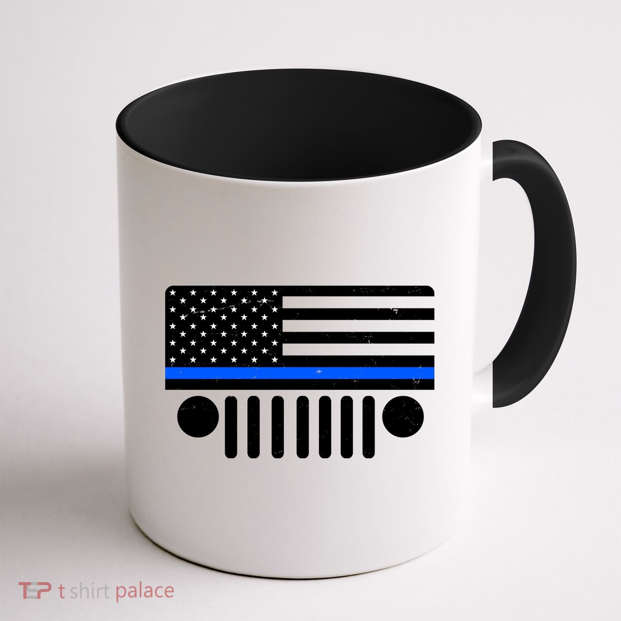 Blue Thin Line American Flag Car Off Roading Coffee Mug