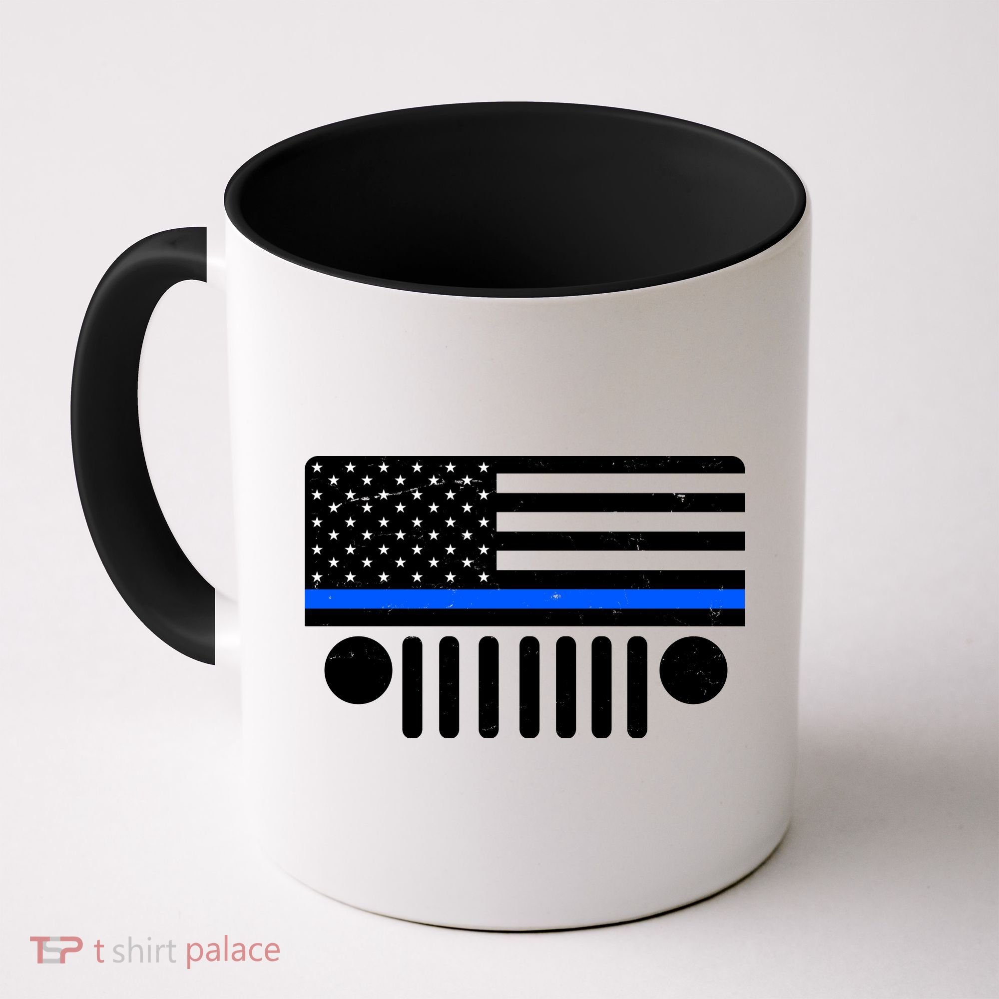 Blue Thin Line American Flag Car Off Roading Coffee Mug