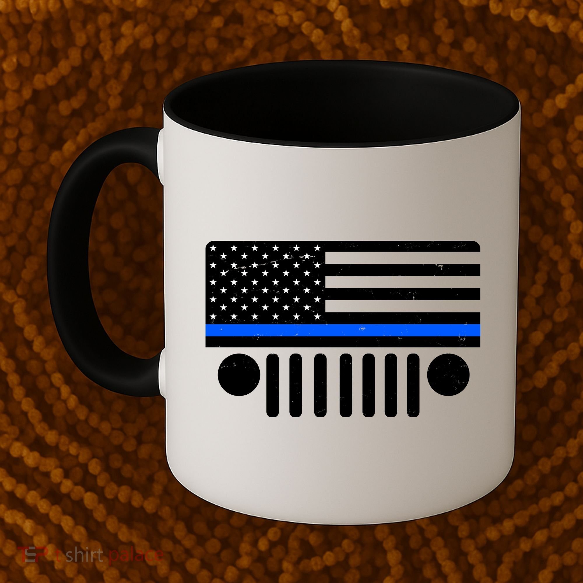 Blue Thin Line American Flag Car Off Roading Coffee Mug