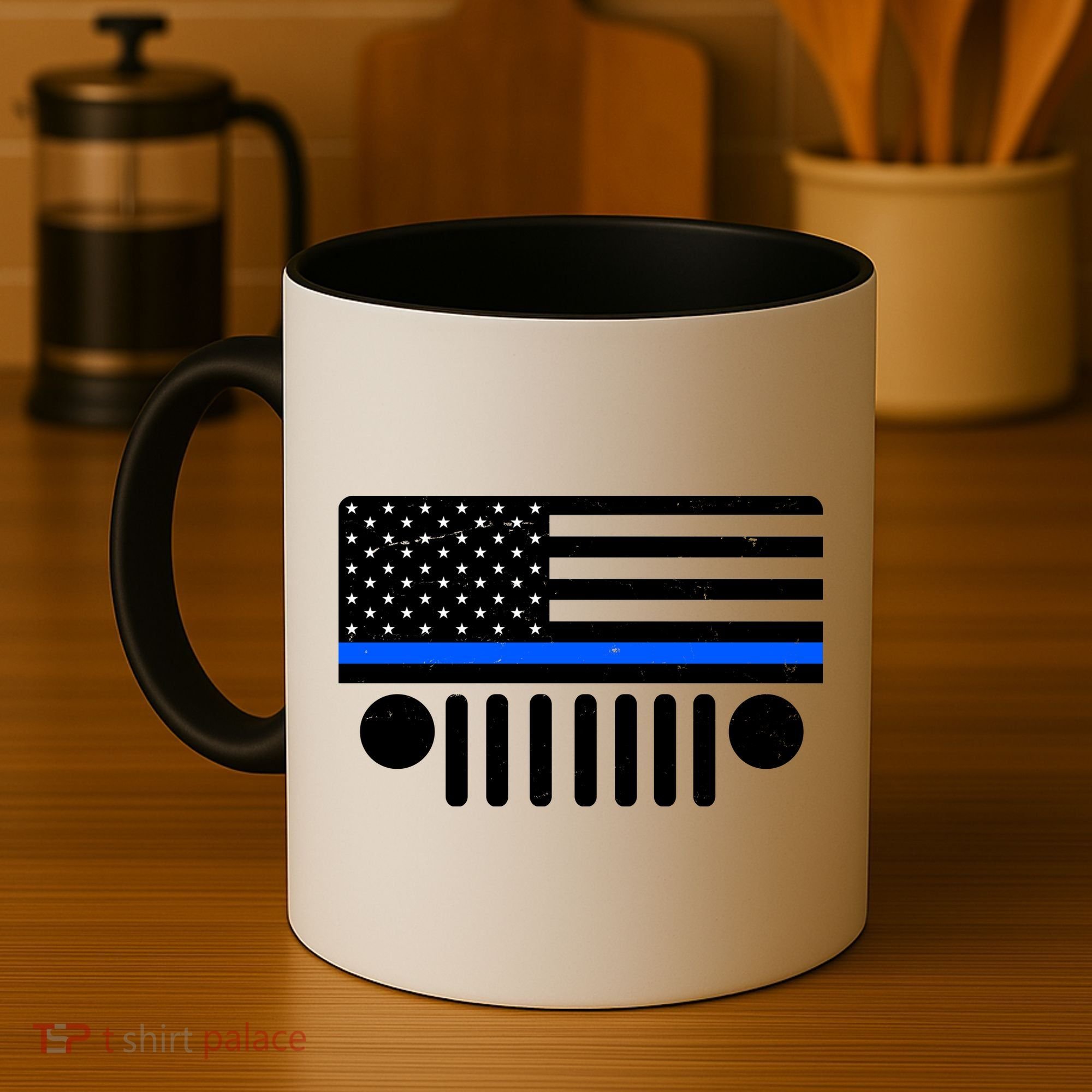 Blue Thin Line American Flag Car Off Roading Coffee Mug