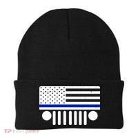 Blue Thin Line American Flag Car Off Roading Beanie thumb 0