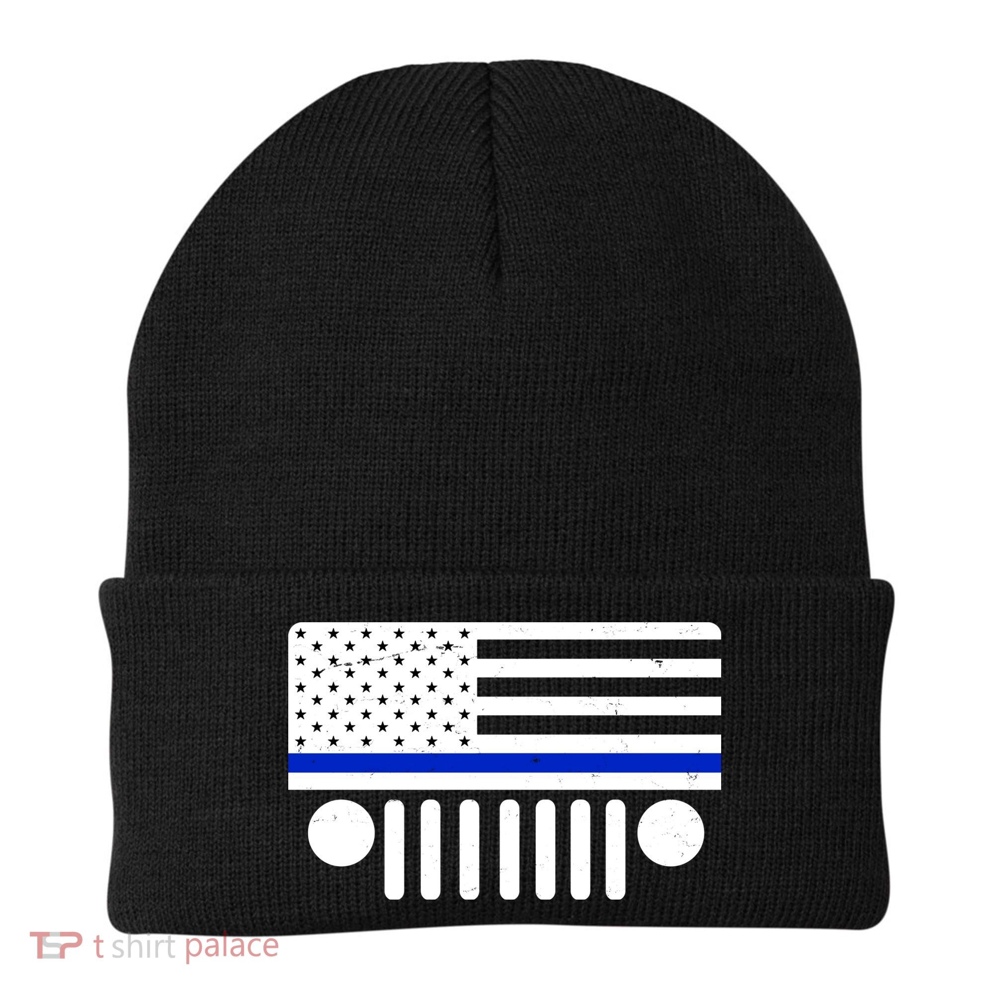 Blue Thin Line American Flag Car Off Roading Beanie