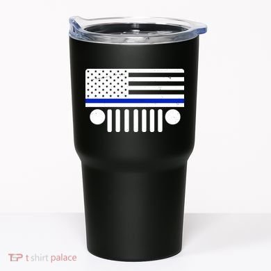Blue Thin Line American Flag Car Off Roading Tumbler