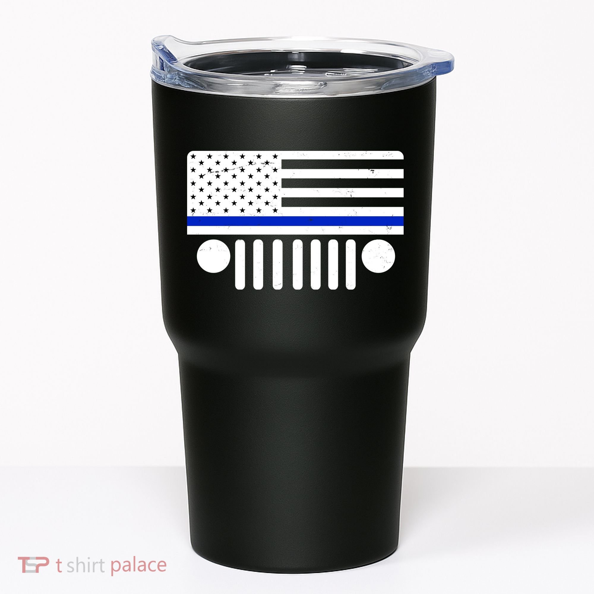 Blue Thin Line American Flag Car Off Roading Tumbler