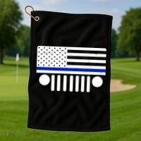 Blue Thin Line American Flag Car Off Roading Golf Towel thumb 1