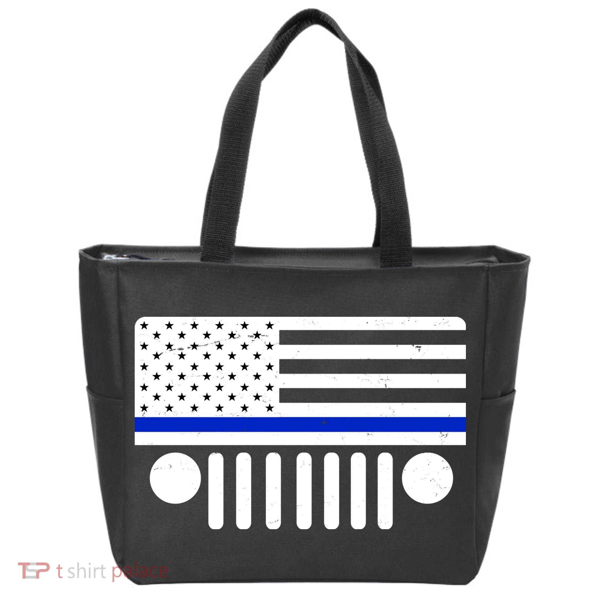 Blue Thin Line American Flag Car Off Roading Tote Bag