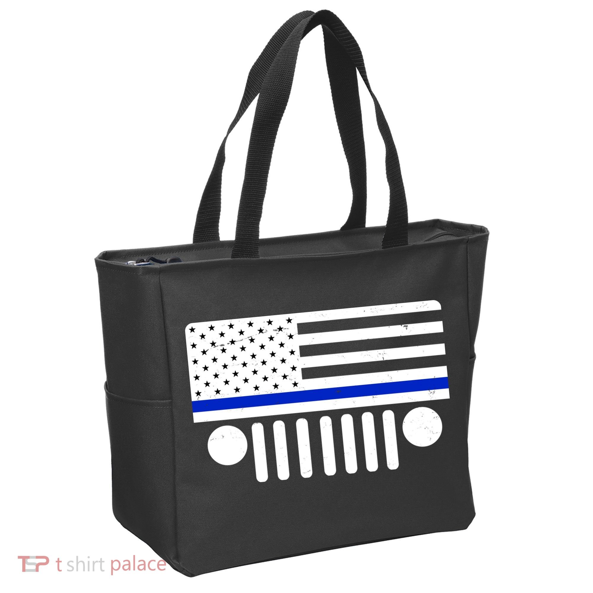 Blue Thin Line American Flag Car Off Roading Tote Bag