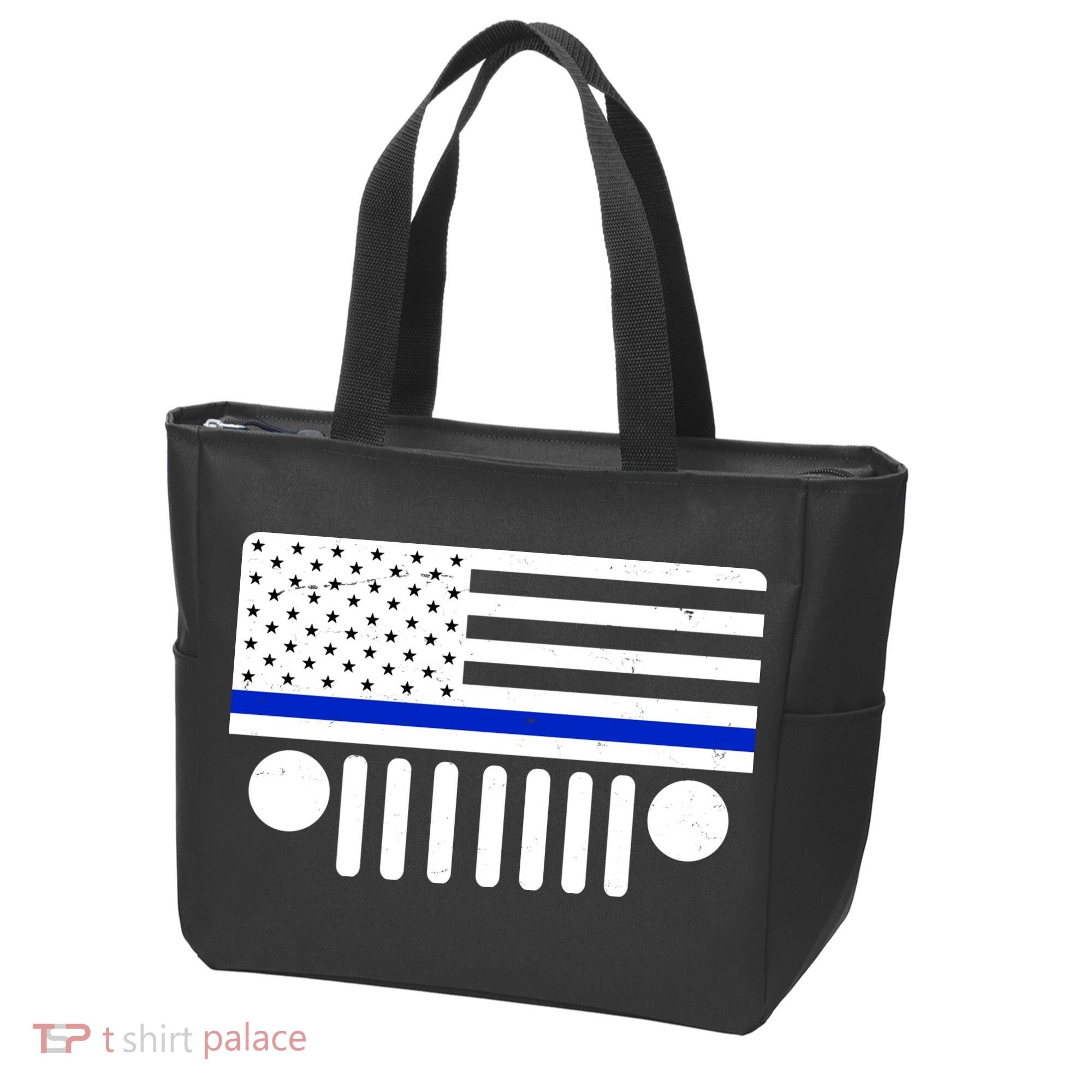 Blue Thin Line American Flag Car Off Roading Tote Bag