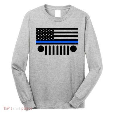 Blue Thin Line American Flag Car Off Roading Long Sleeve Shirt