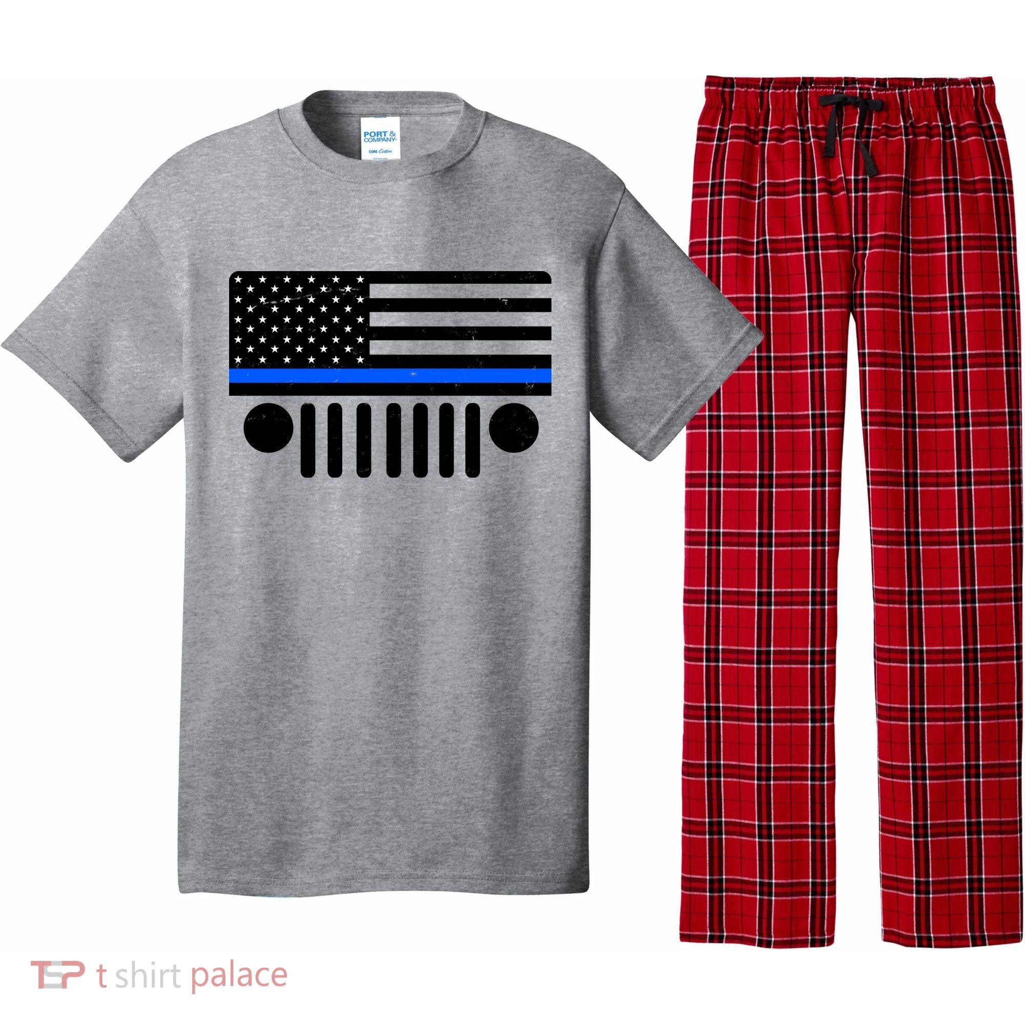 Blue Thin Line American Flag Car Off Roading Pajama Set
