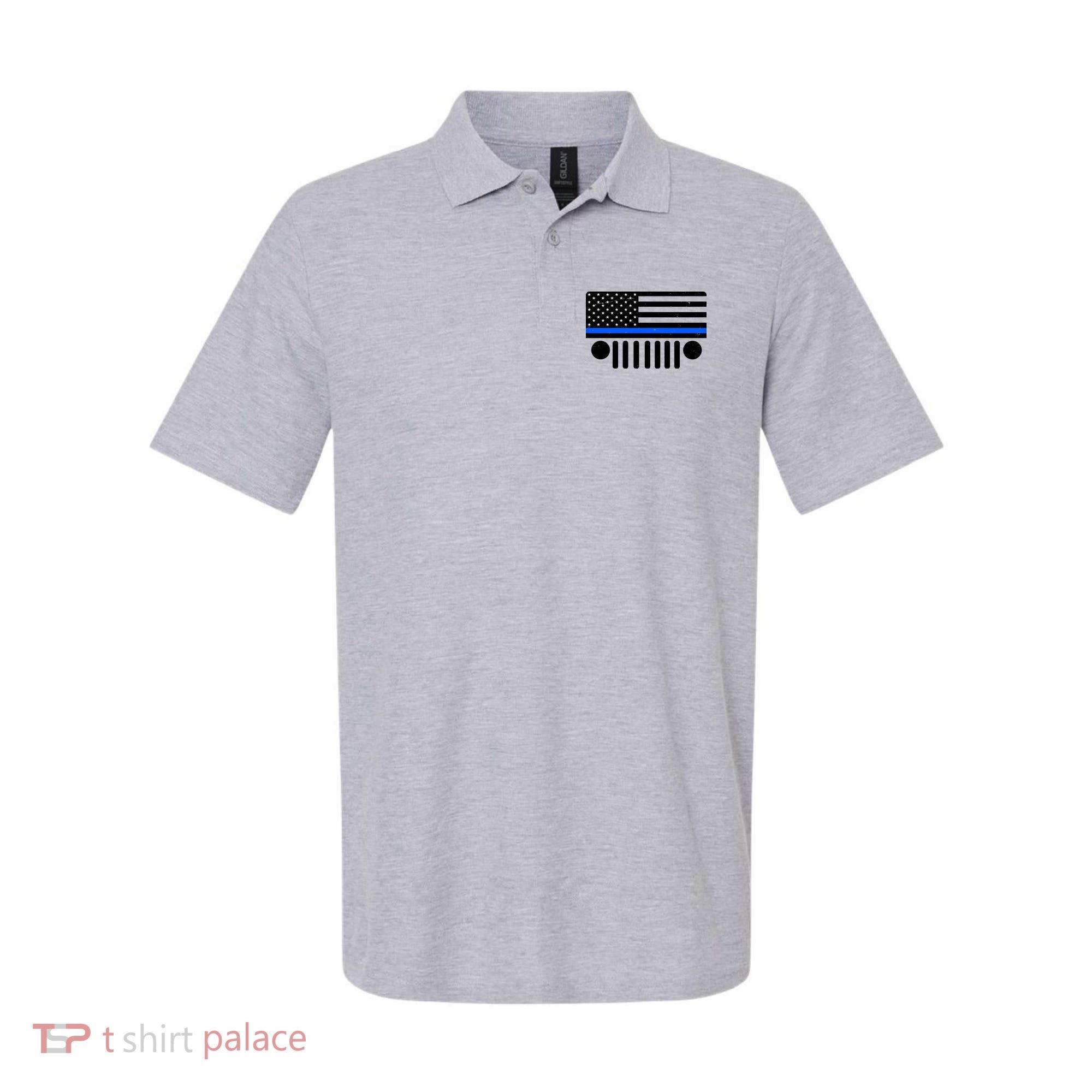 Blue Thin Line American Flag Car Off Roading Polo