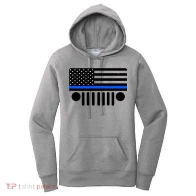 Blue Thin Line American Flag Car Off Roading Women's Hoodie