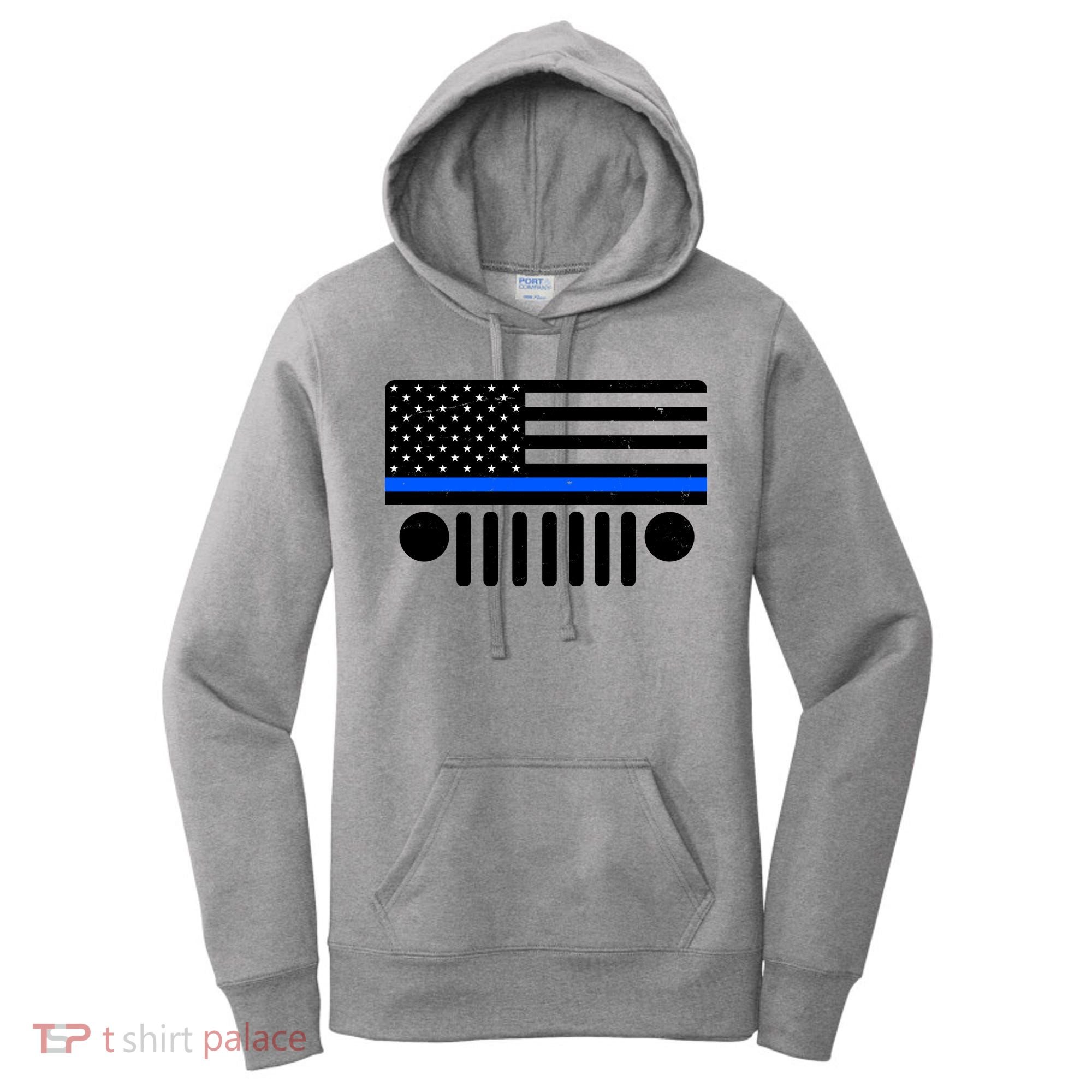 Blue Thin Line American Flag Car Off Roading Women's Hoodie