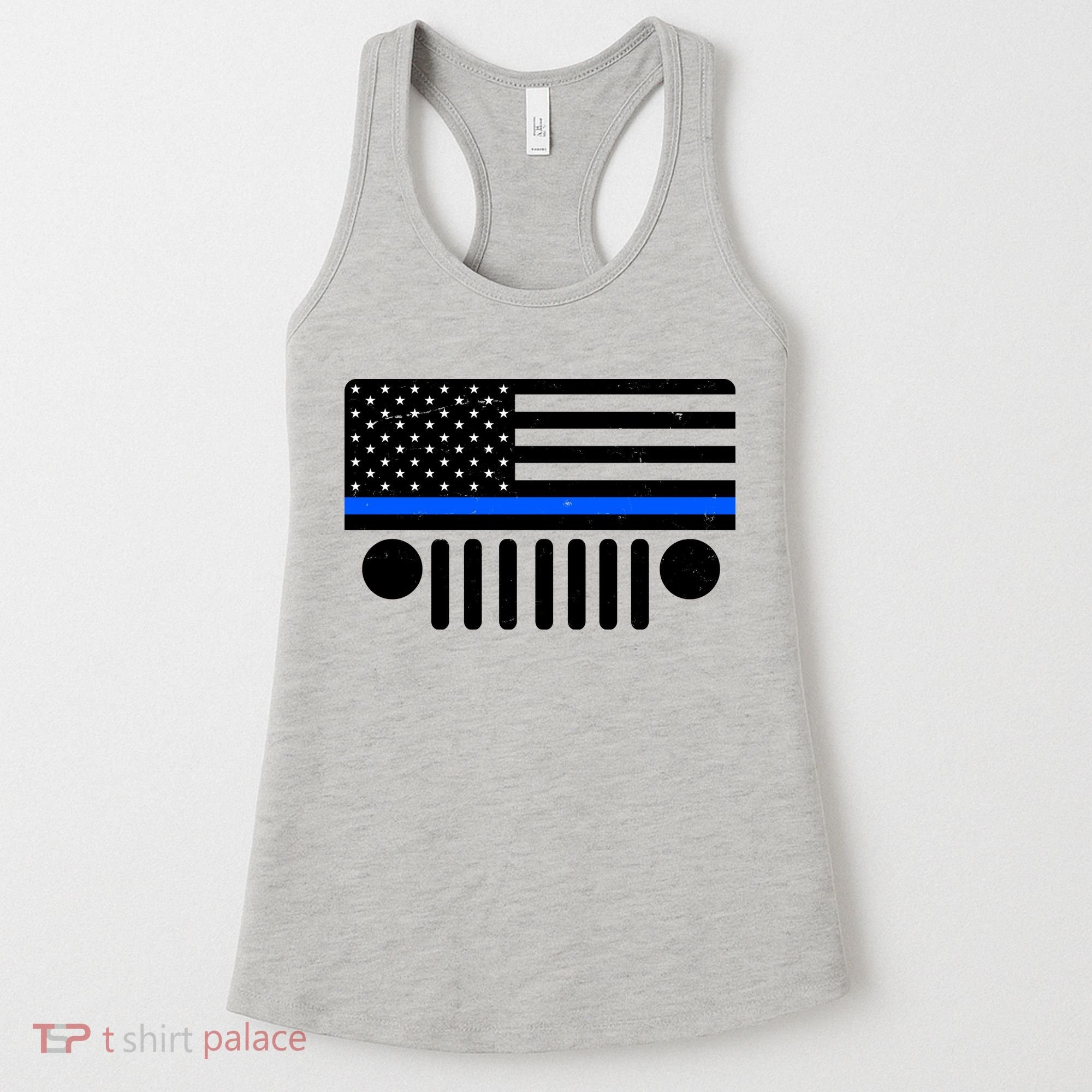 Blue Thin Line American Flag Car Off Roading Women's Tank Top