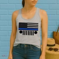 Blue Thin Line American Flag Car Off Roading Women's Tank Top thumb 2