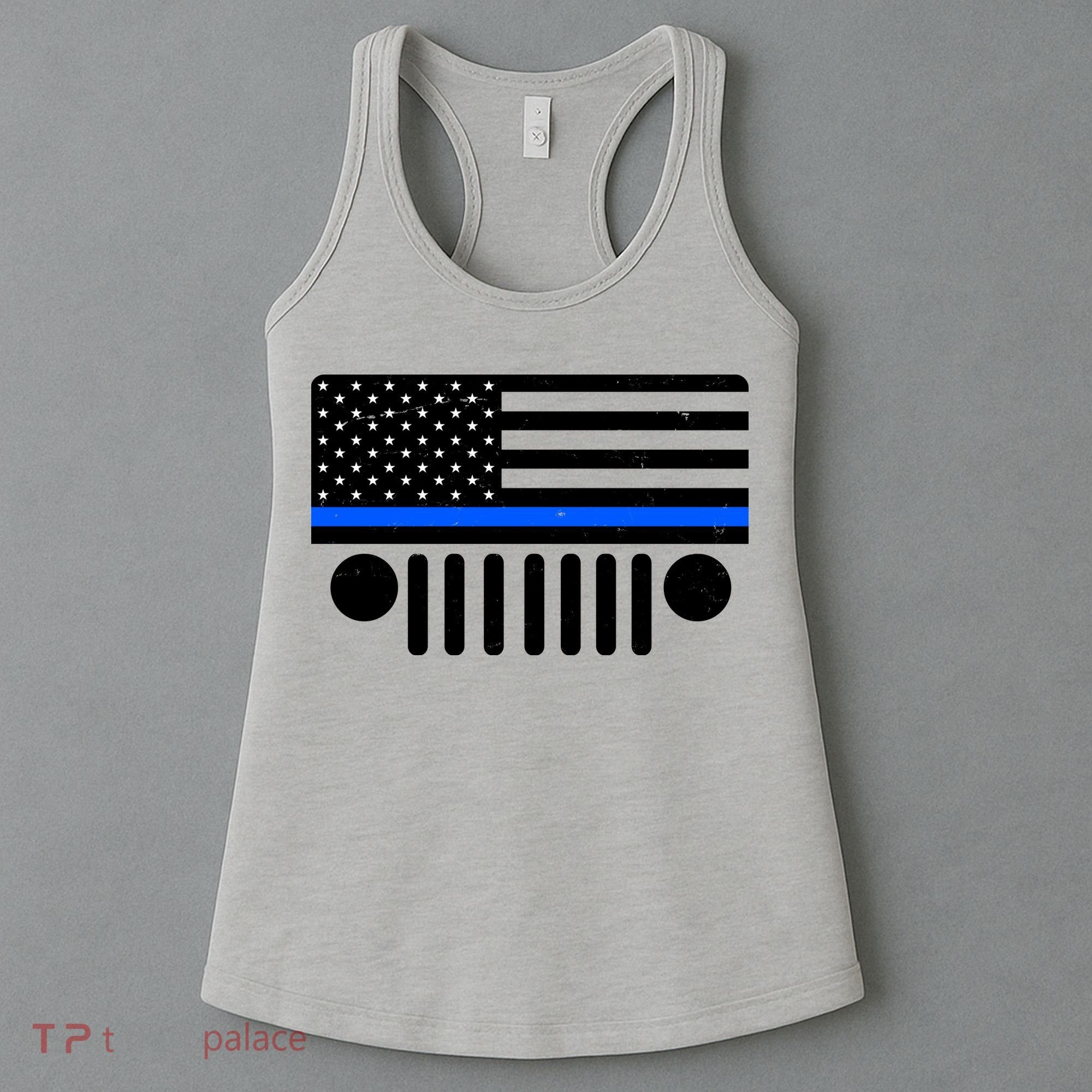 Blue Thin Line American Flag Car Off Roading Women's Tank Top