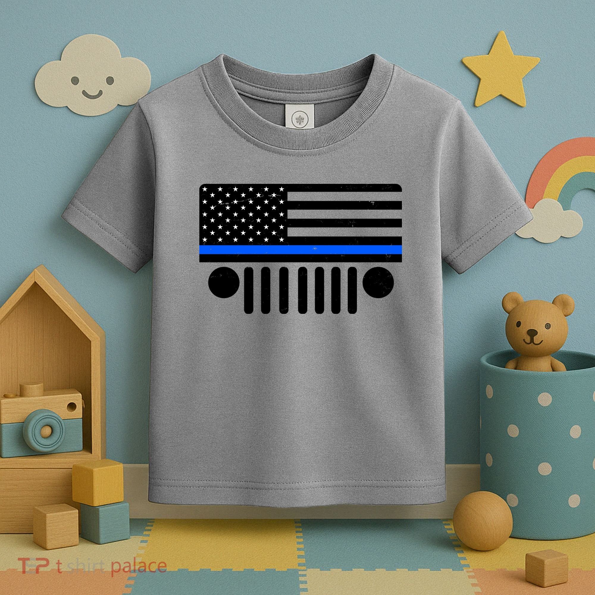 Blue Thin Line American Flag Car Off Roading Toddler T-Shirt