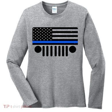 Blue Thin Line American Flag Car Off Roading Women's Long Sleeve Shirt