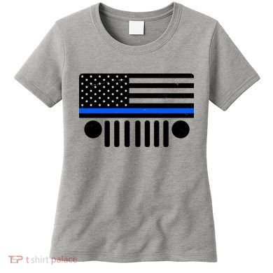 Blue Thin Line American Flag Car Off Roading Women's T-Shirt