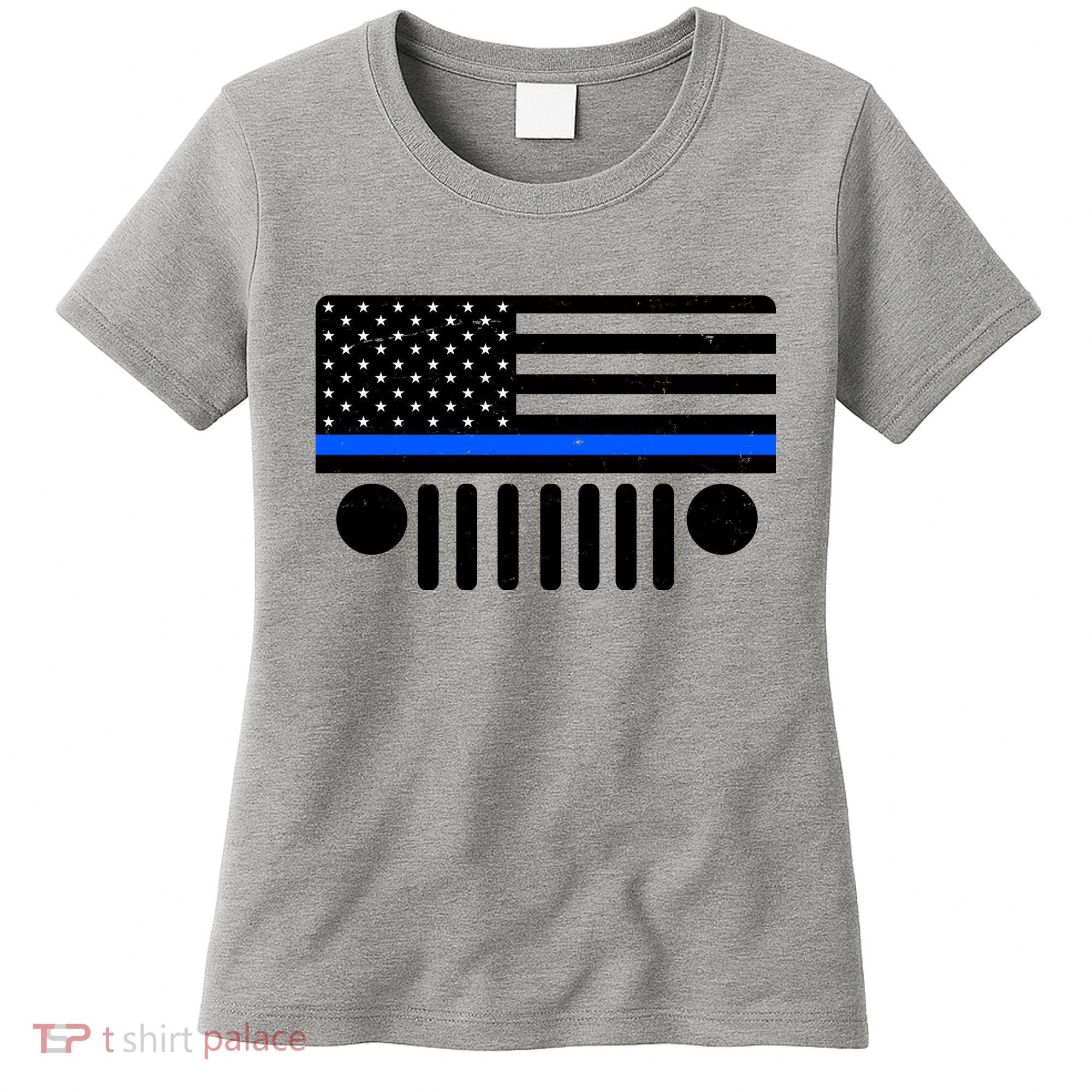 Blue Thin Line American Flag Car Off Roading Women's T-Shirt