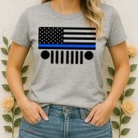 Blue Thin Line American Flag Car Off Roading Women's T-Shirt thumb 2