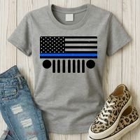 Blue Thin Line American Flag Car Off Roading Women's T-Shirt thumb 3