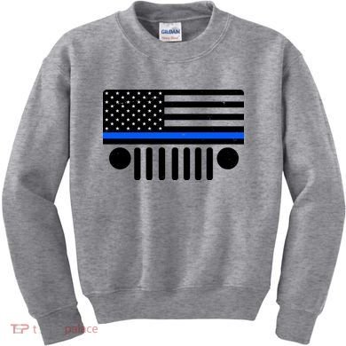 Blue Thin Line American Flag Car Off Roading Kids Sweatshirt