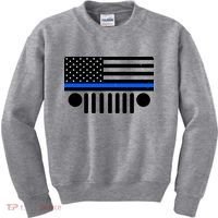Blue Thin Line American Flag Car Off Roading Kids Sweatshirt thumb 0