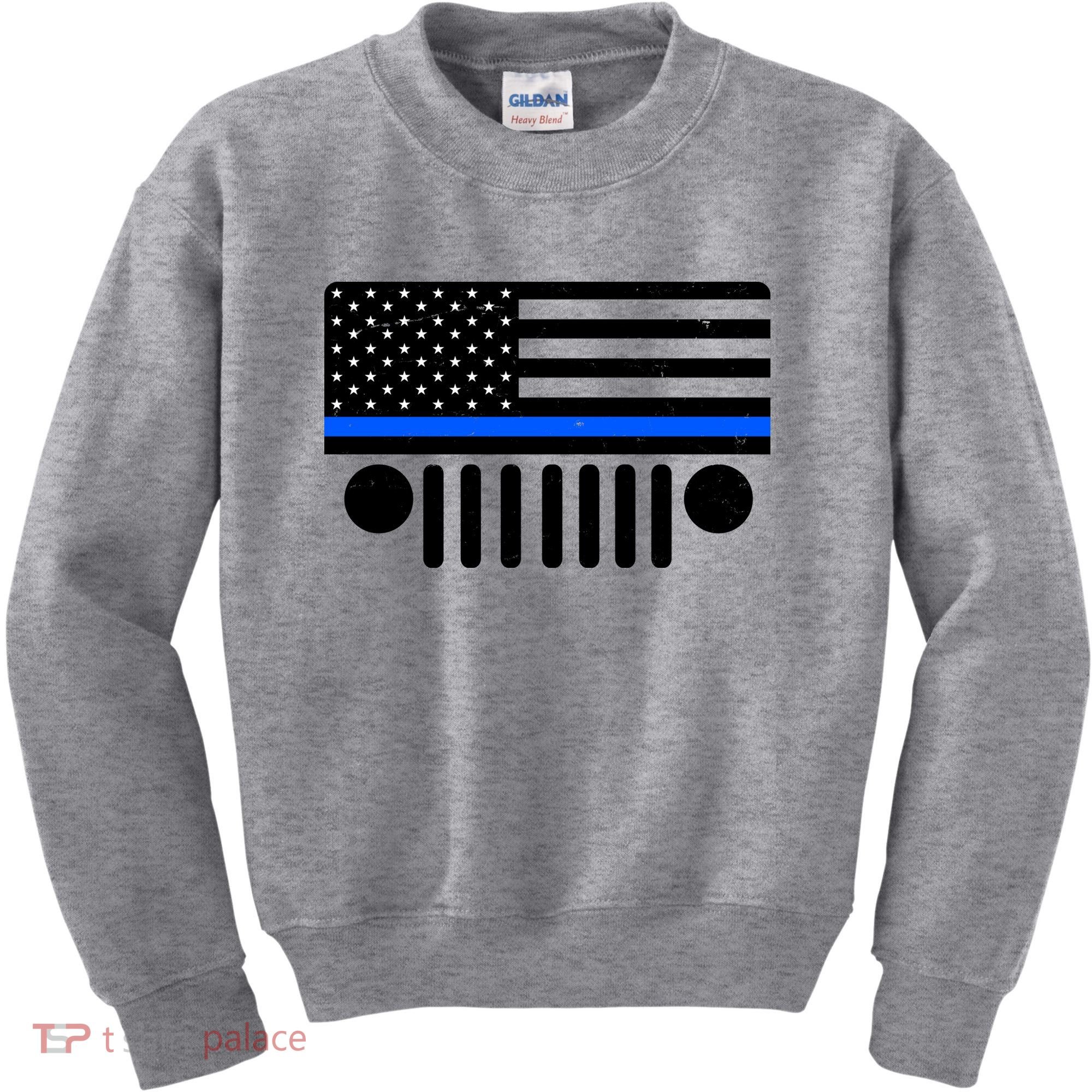 Blue Thin Line American Flag Car Off Roading Kids Sweatshirt