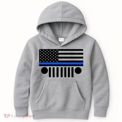 Blue Thin Line American Flag Car Off Roading Kids Hoodie