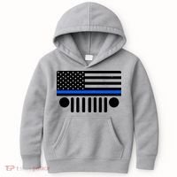 Blue Thin Line American Flag Car Off Roading Kids Hoodie thumb 0