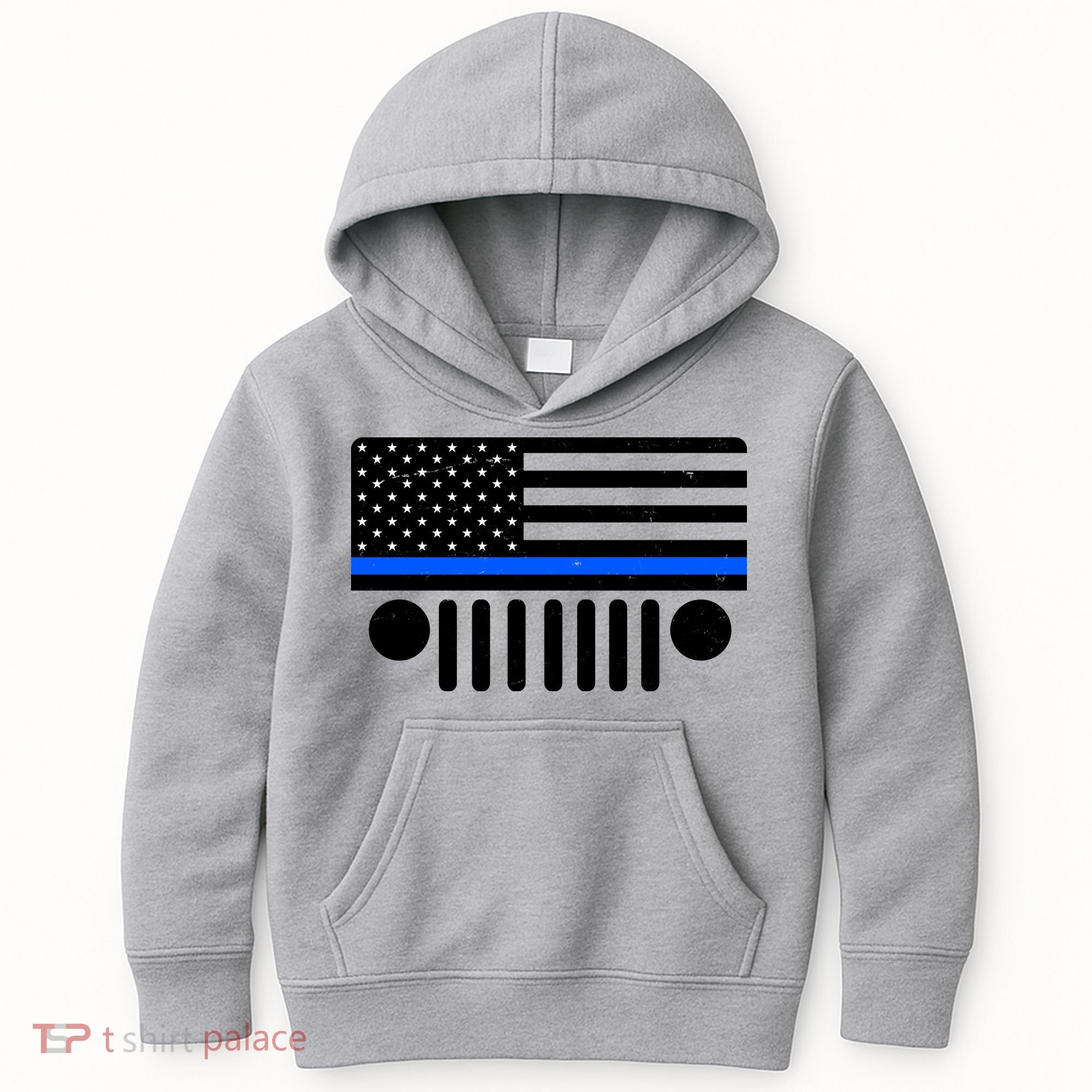 Blue Thin Line American Flag Car Off Roading Kids Hoodie