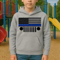 Blue Thin Line American Flag Car Off Roading Kids Hoodie thumb 2