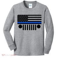 Blue Thin Line American Flag Car Off Roading Kids Long Sleeve Shirt thumb 0