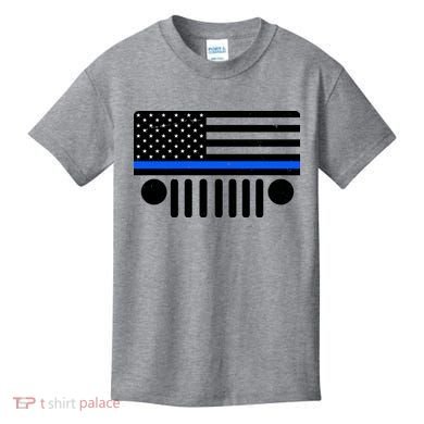Blue Thin Line American Flag Car Off Roading Kids T-Shirt