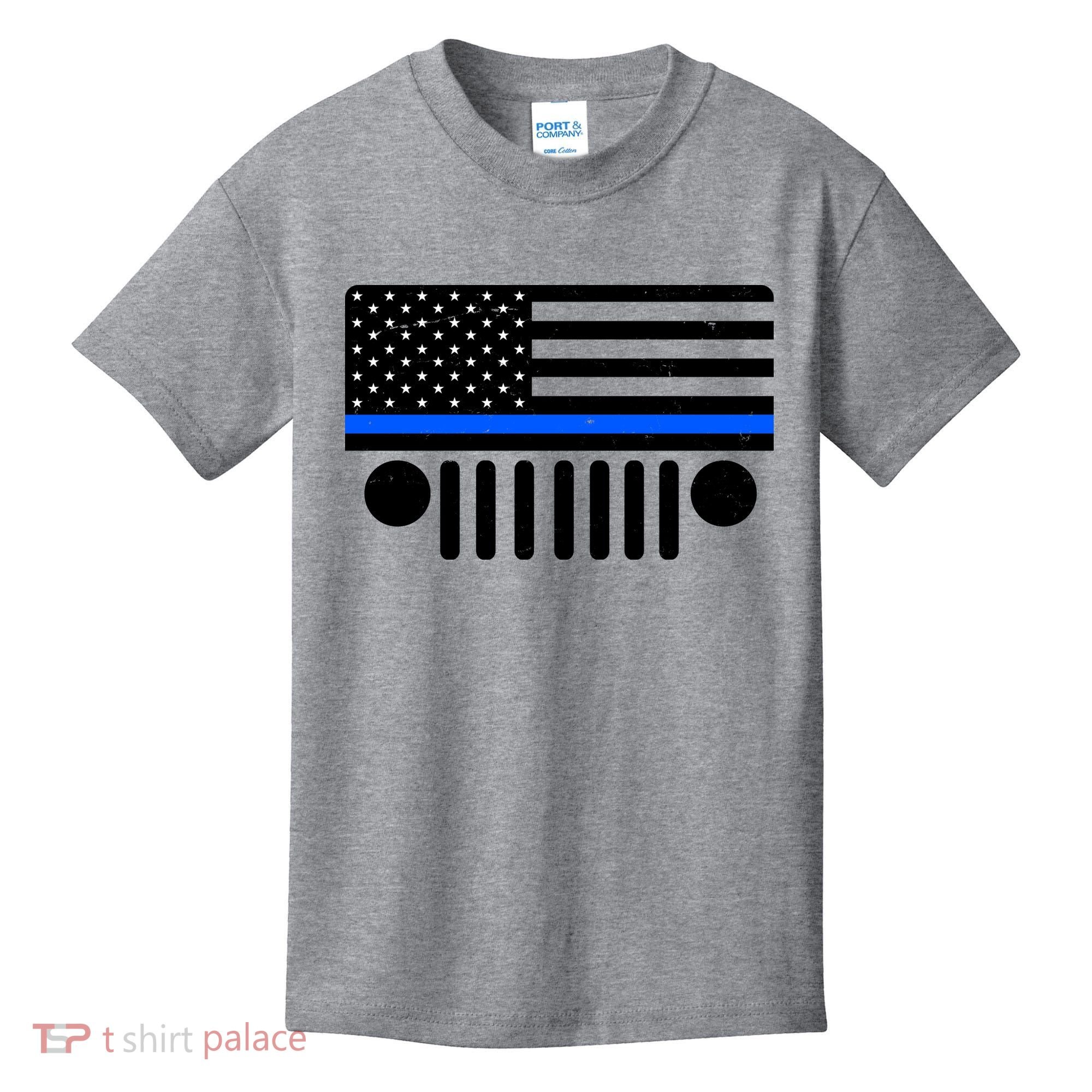 Blue Thin Line American Flag Car Off Roading Kids T-Shirt