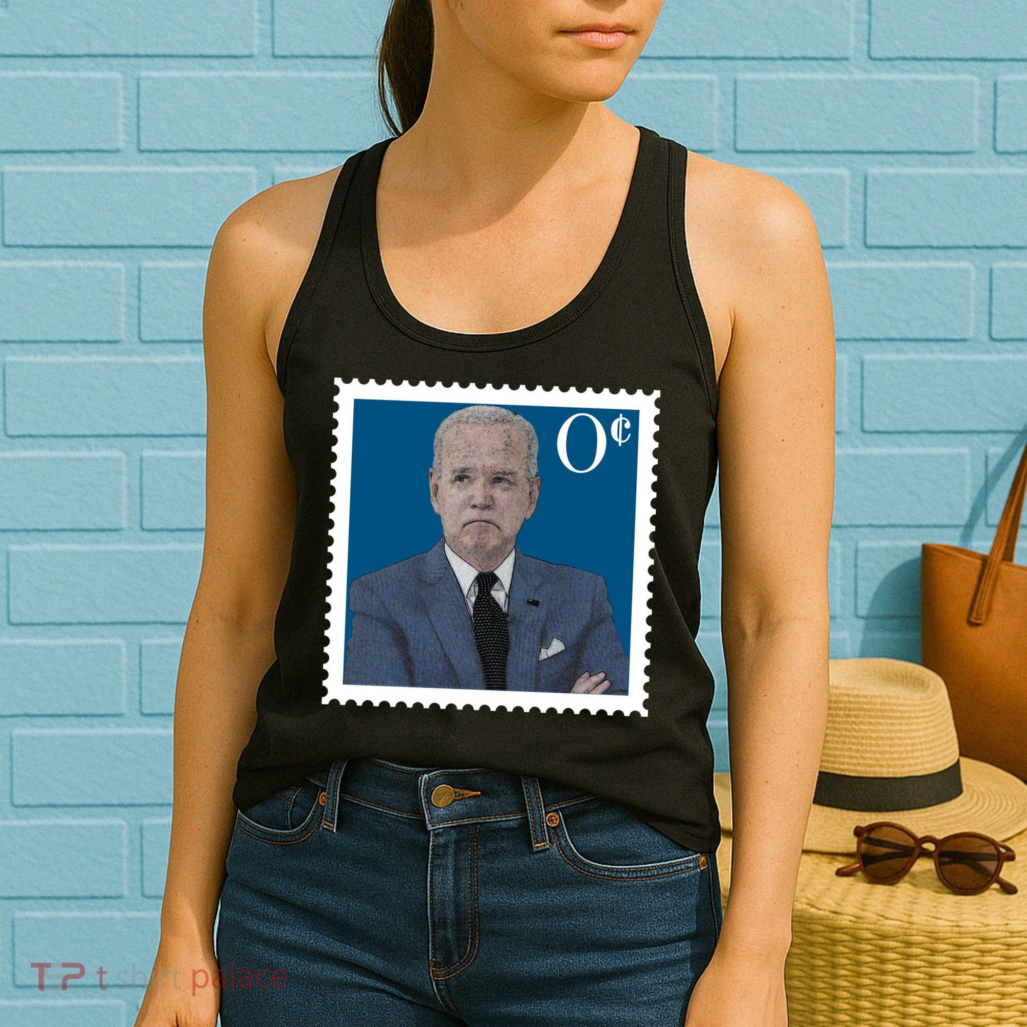 Joe Biden Zero Cents Stamp 0 Funny Worthless President Women's Tank Top