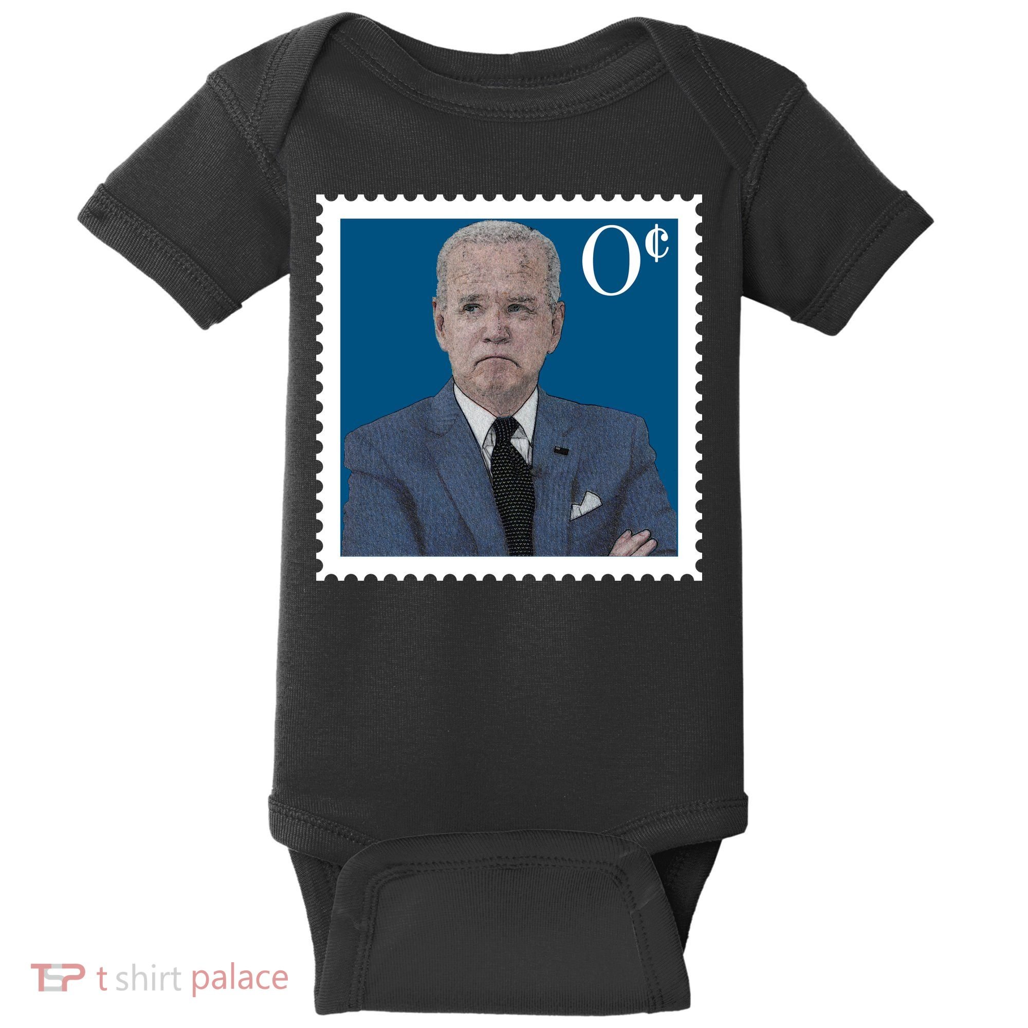 Joe Biden Zero Cents Stamp 0 Funny Worthless President Baby Bodysuit