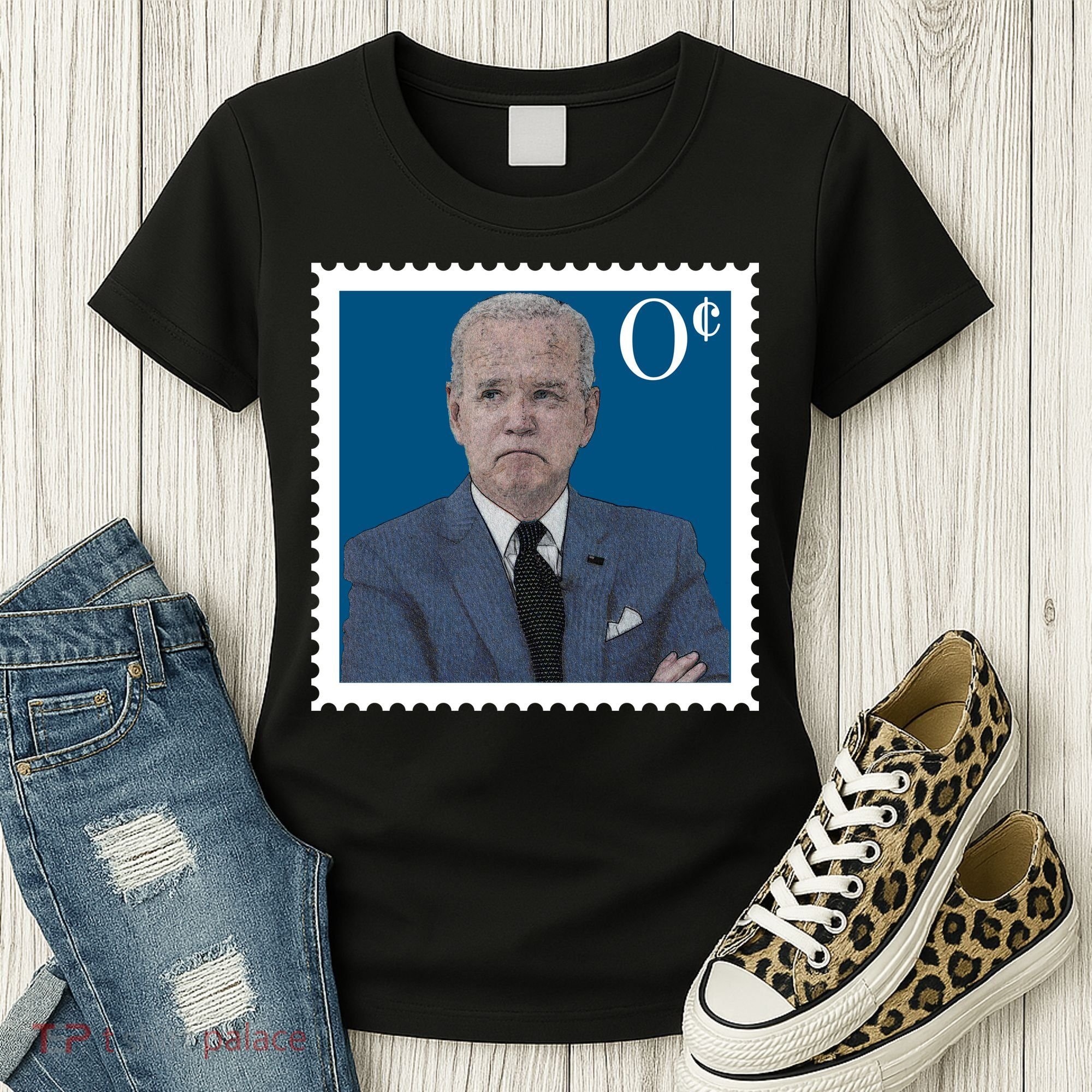 Joe Biden Zero Cents Stamp 0 Funny Worthless President Women's T-Shirt