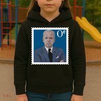 Joe Biden Zero Cents Stamp 0 Funny Worthless President Kids Hoodie thumb 3