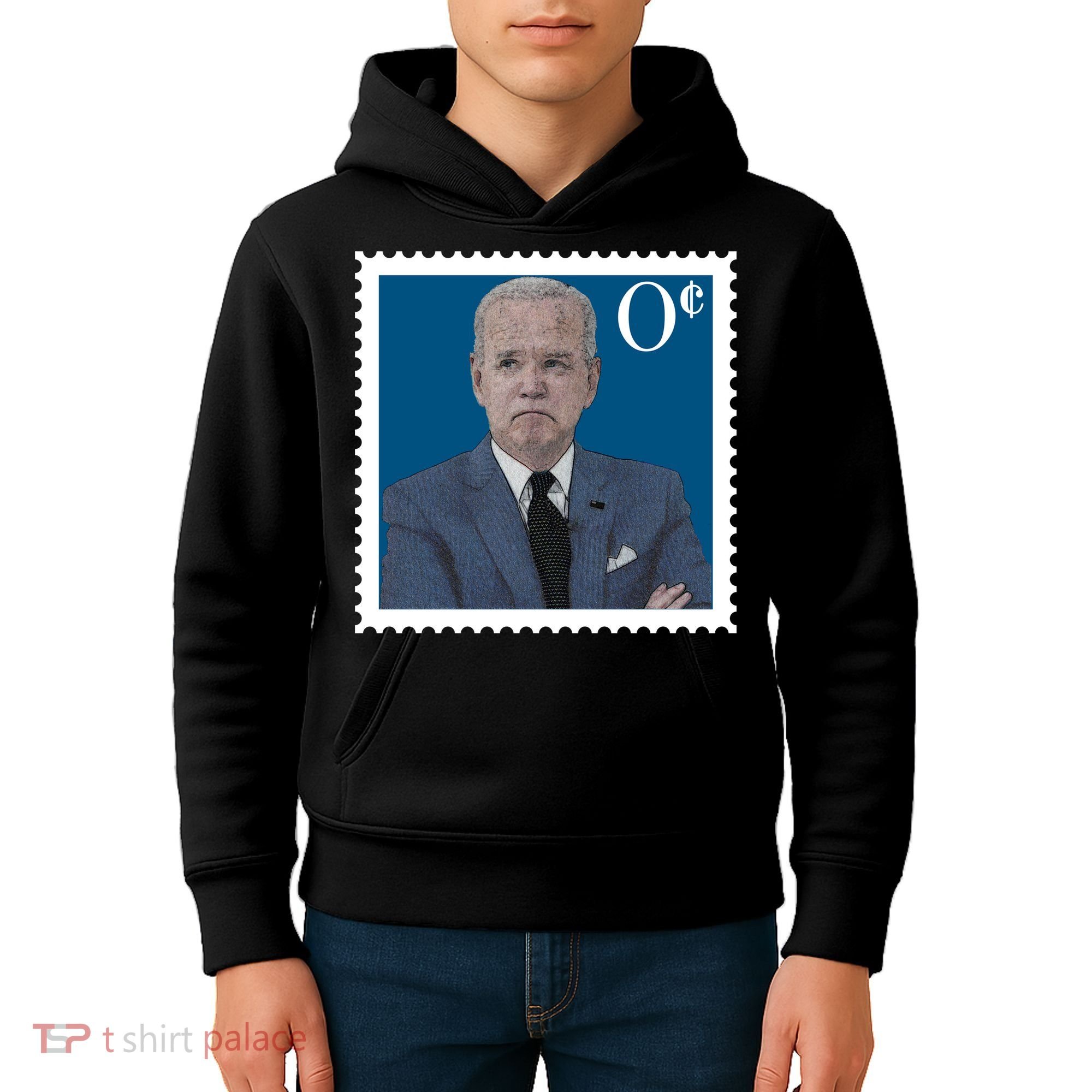 Joe Biden Zero Cents Stamp 0 Funny Worthless President Kids Hoodie