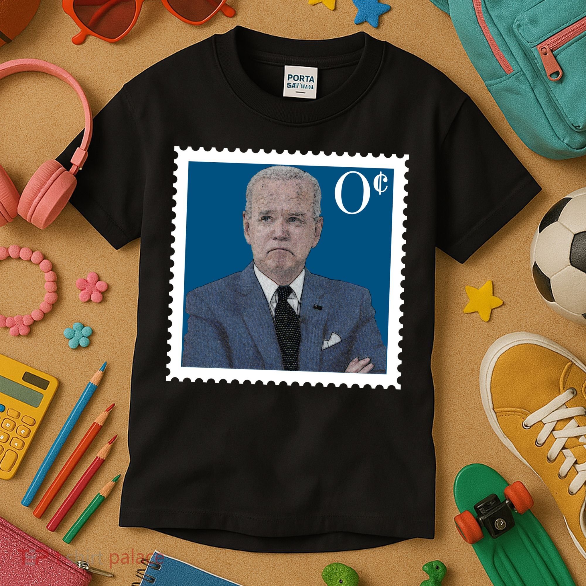 Joe Biden Zero Cents Stamp 0 Funny Worthless President Kids T-Shirt