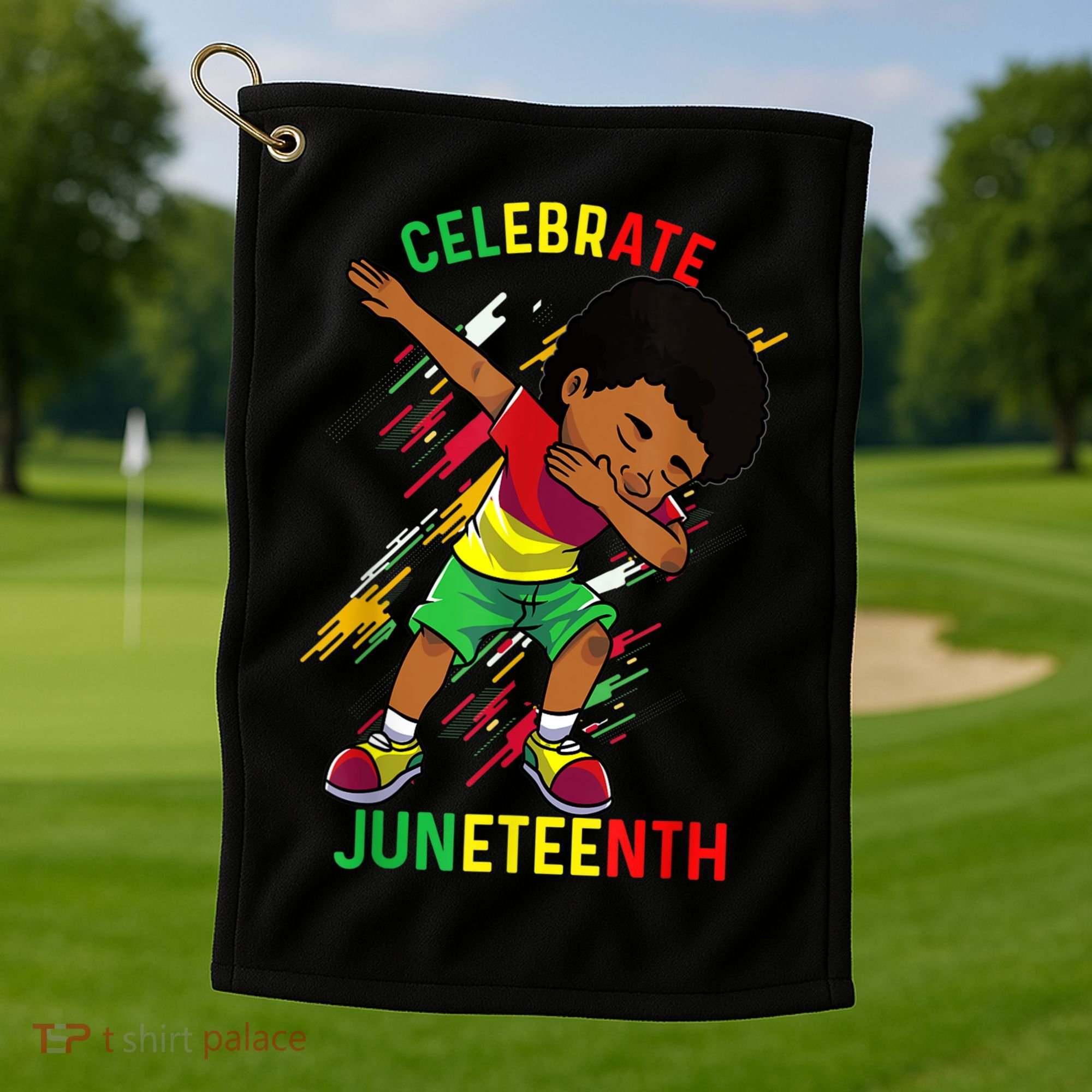 Juneteenth Celebrate 1865 King Dabbing Black African Boys Golf Towel