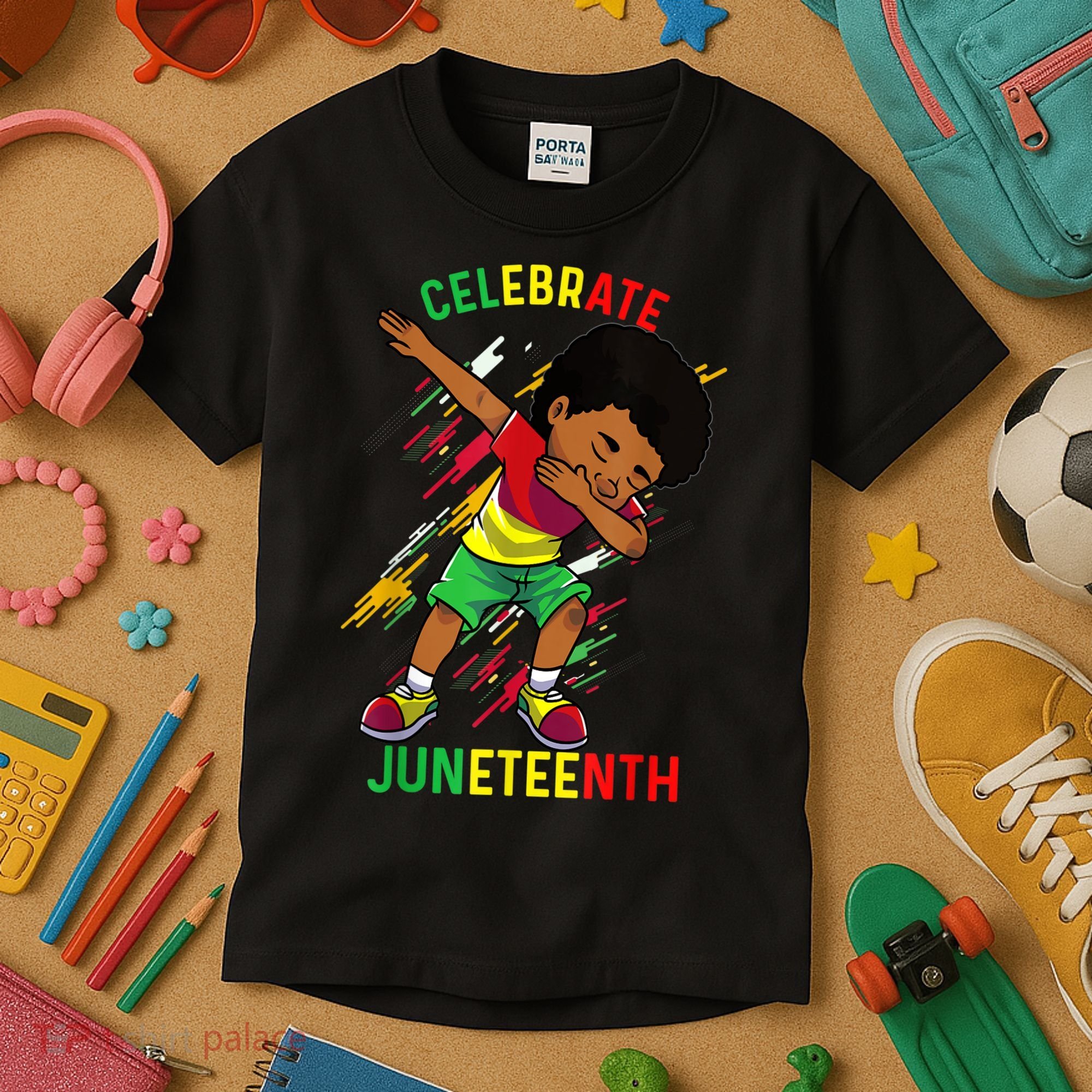 Juneteenth Celebrate 1865 King Dabbing Black African Boys Kids T-Shirt