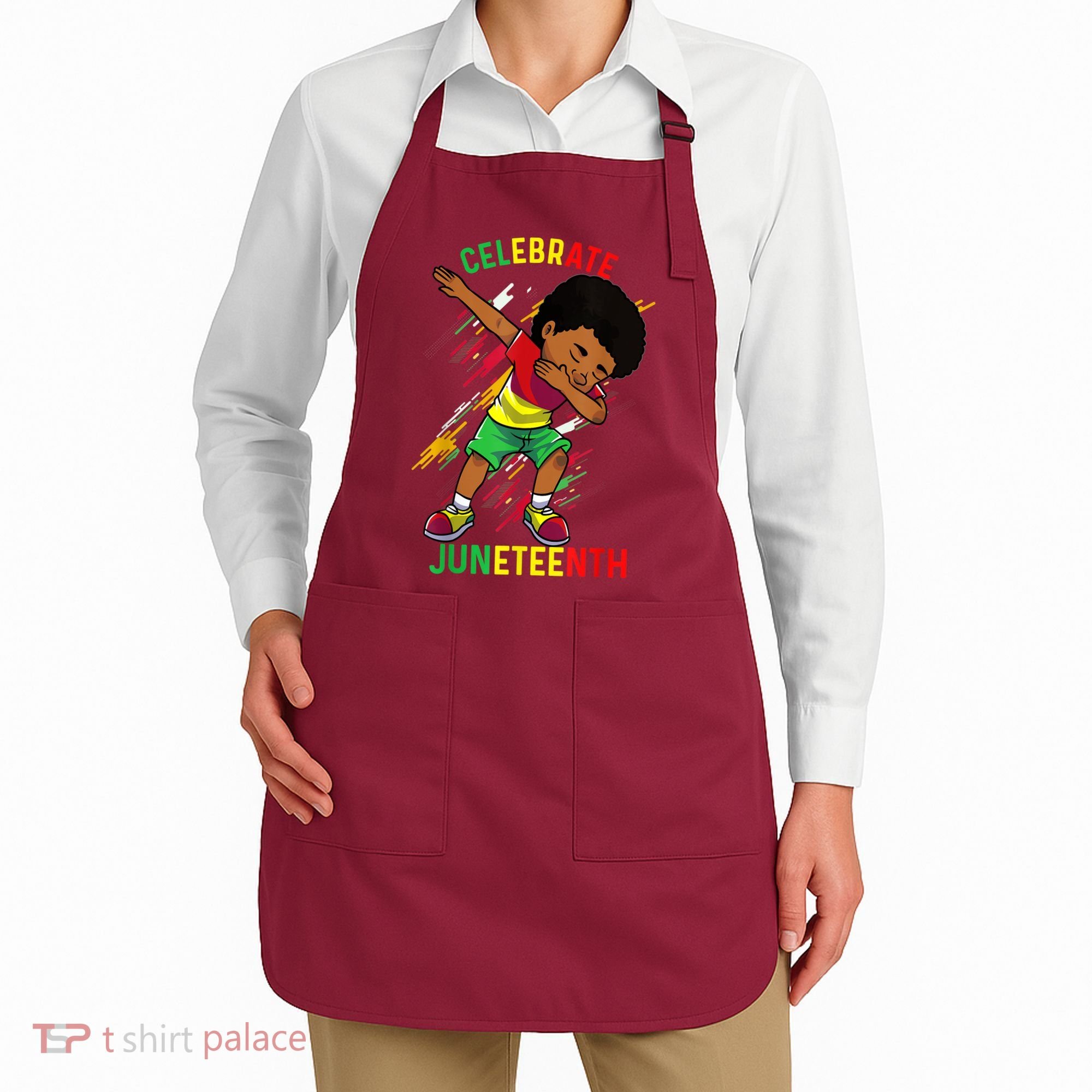 Juneteenth Celebrate 1865 King Dabbing Black African Boys Apron