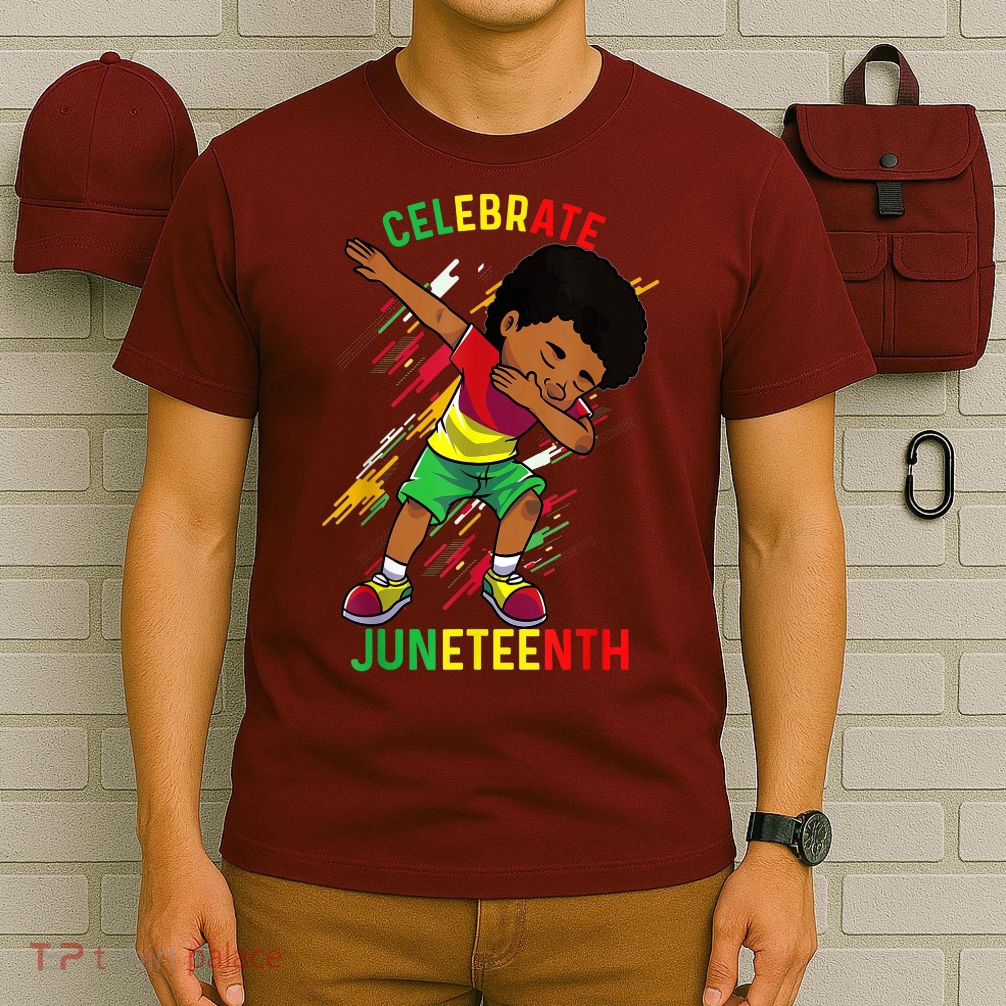 Juneteenth Celebrate 1865 King Dabbing Black African Boys T-Shirt