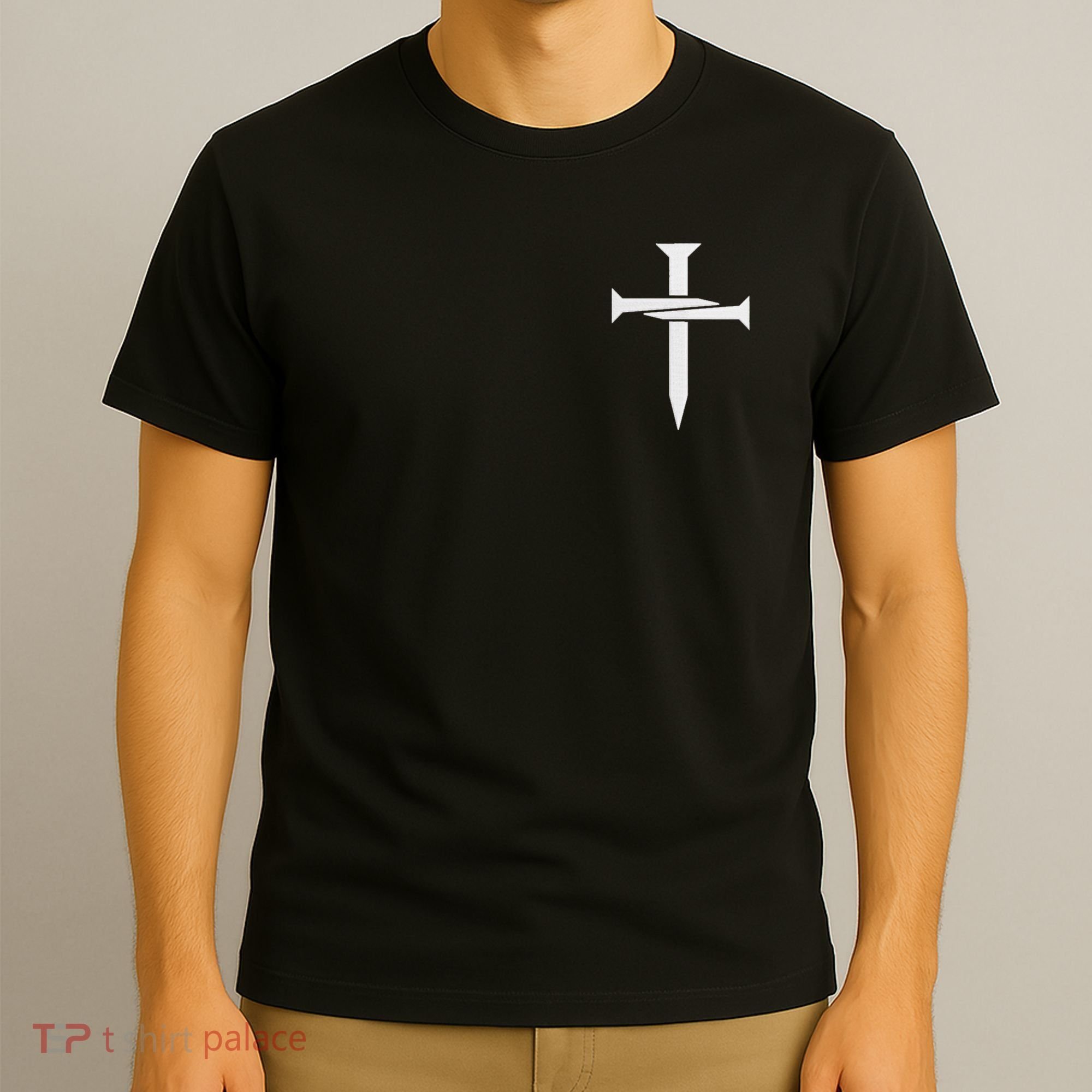 Jesus Christ 3 Nails Cross Christian Hope Faith Love Embroidered Embroidered T-Shirt