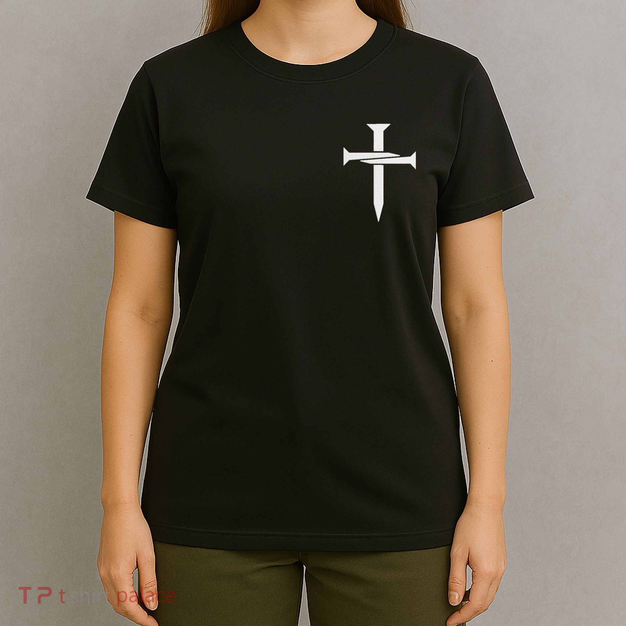 Jesus Christ 3 Nails Cross Christian Hope Faith Love Embroidered Embroidered T-Shirt