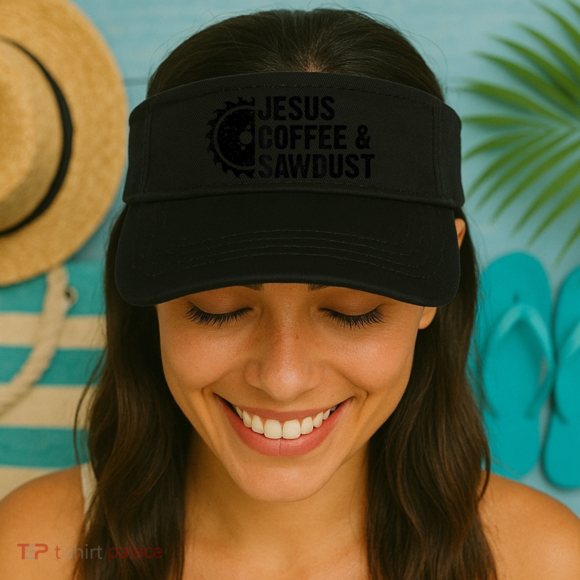 Jesus Coffee &Amp; Sawdust Christian Carpenter Woodworking Visor